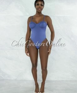 Vendor-unknown JUST IN Quinto Cornflower Blue Padded Cup Bodysuit & Pants Set