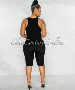 Chic Couture Online JUST IN Mandisa Black Ribbed Crop Top & Bike Shorts Set