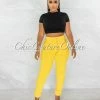 Chic Couture Online Ashley Yellow Drawstring Cargo Jogger Pants