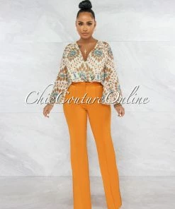 Vendor-unknown Tardina Orange High Waist Straight Legs Pants