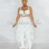 Vendor-unknown Kiarah Off-White Embroidery Mesh Top & Pants Set
