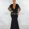 Chic Couture Online JUST IN Orane Black Fringe Shoulders Semi-Mermaid Maxi Dress