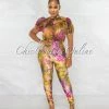 Chic Couture Online JUST IN Barden Green Fuchsia Print See-Thru Top Jumpsuit