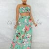 Chic Couture Online Helia Sage Floral Print Draped Crop Top & Wide Pants Set
