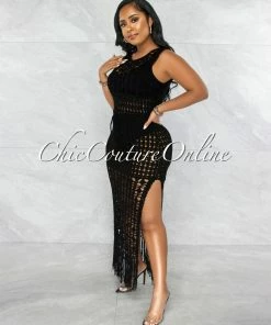 Vendor-unknown Millan Black Crochet Cover-Up Midi Dress JUST IN