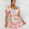 Vendor-unknown Rakim Ivory Floral Print Crop Top & Ruffle Skirt Set