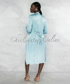 Vendor-unknown Charmie Baby Blue Padded Cups Dress & Duster Silky Set
