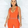 Vendor-unknown JUST IN Golan Orange Ribbed V-Neck Romper
