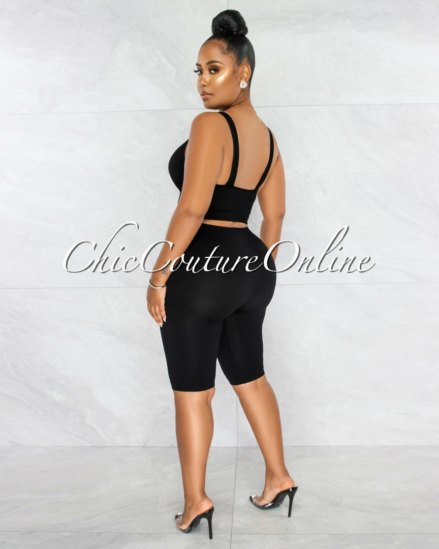 Chic Couture Online Jaiden Black Ribbed Crop Top & Bike Shorts Set JUST IN