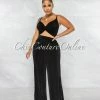 Chic Couture Online JUST IN Arabella Black Knot Crop Top & Wide Pants Shimmer Set