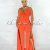 Chic Couture Online Destiny Orange Bust Key-Hole Knot Slit Legs Jumpsuit