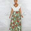 Vendor-unknown Hirma Green Rust Floral Print Maxi Skirt