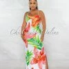 Chic Couture Online Amaria White Multi-Color Print Lace-Up Back Maxi Dress JUST IN
