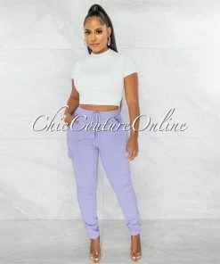 Chic Couture Online JUST IN Ashley Lavender Drawstring Cargo Jogger Pants