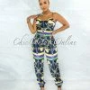 Vendor-unknown JUST IN Baakir Navy Blue Multi-Color Print Lace-Up Top & Pants Set