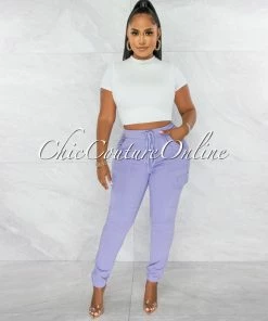 Chic Couture Online JUST IN Ashley Lavender Drawstring Cargo Jogger Pants
