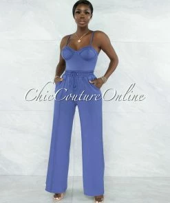 Vendor-unknown JUST IN Quinto Cornflower Blue Padded Cup Bodysuit & Pants Set