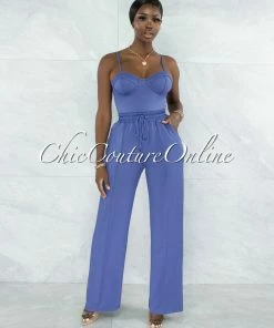 Vendor-unknown JUST IN Quinto Cornflower Blue Padded Cup Bodysuit & Pants Set