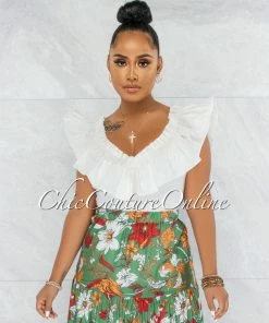 Vendor-unknown Julieta Off-White Ribbed Ruffle Neckline Bodysuit JUST IN