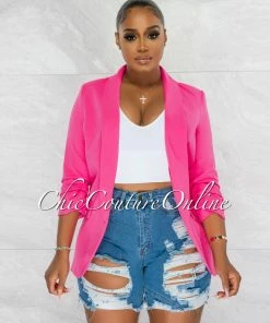 Chic Couture Online Drake Fuchsia Long Sleeves Boyfriend Blazer