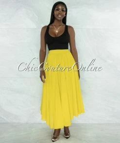 Vendor-unknown Dondra Lime Flutter Wide Maxi Skirt JUST IN