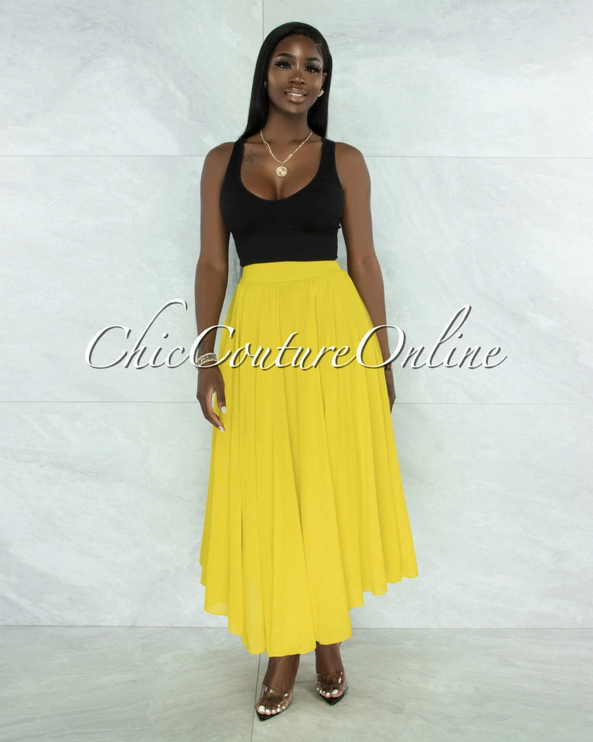 Vendor-unknown Dondra Lime Flutter Wide Maxi Skirt JUST IN