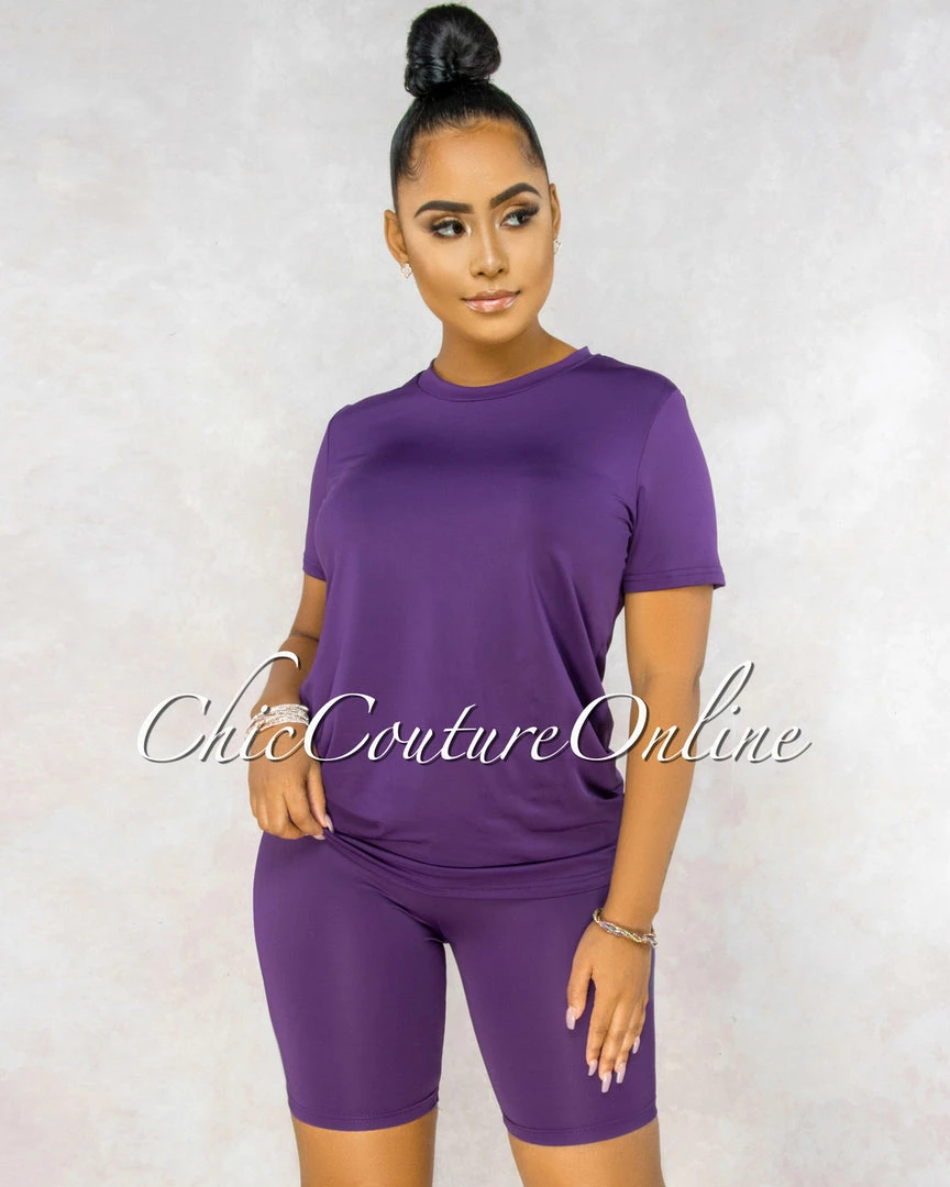 Vendor-unknown Courtnie Purple T-Shirt & Bike Shorts Set