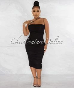 Chic Couture Online JUST IN Zerada Black Mesh Ruched Midi Dress