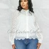 Vendor-unknown JUST IN Martha Off-White Crochet Luxe Sheer Blouse