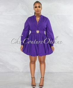 Vendor-unknown Bebba Purple Bubble Style Gold Belt Dress