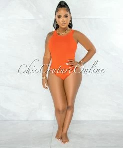 Chic Couture Online JUST IN Mutina Orange Ribbed Bodysuit & Shorts Set