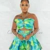 Chic Couture Online Cargill Green Print Gold Accent Top & Bubble Shorts Set JUST IN