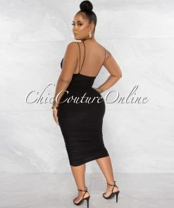 Chic Couture Online JUST IN Zerada Black Mesh Ruched Midi Dress
