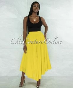 Vendor-unknown Dondra Lime Flutter Wide Maxi Skirt JUST IN