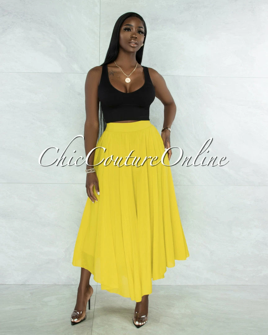 Vendor-unknown Dondra Lime Flutter Wide Maxi Skirt JUST IN
