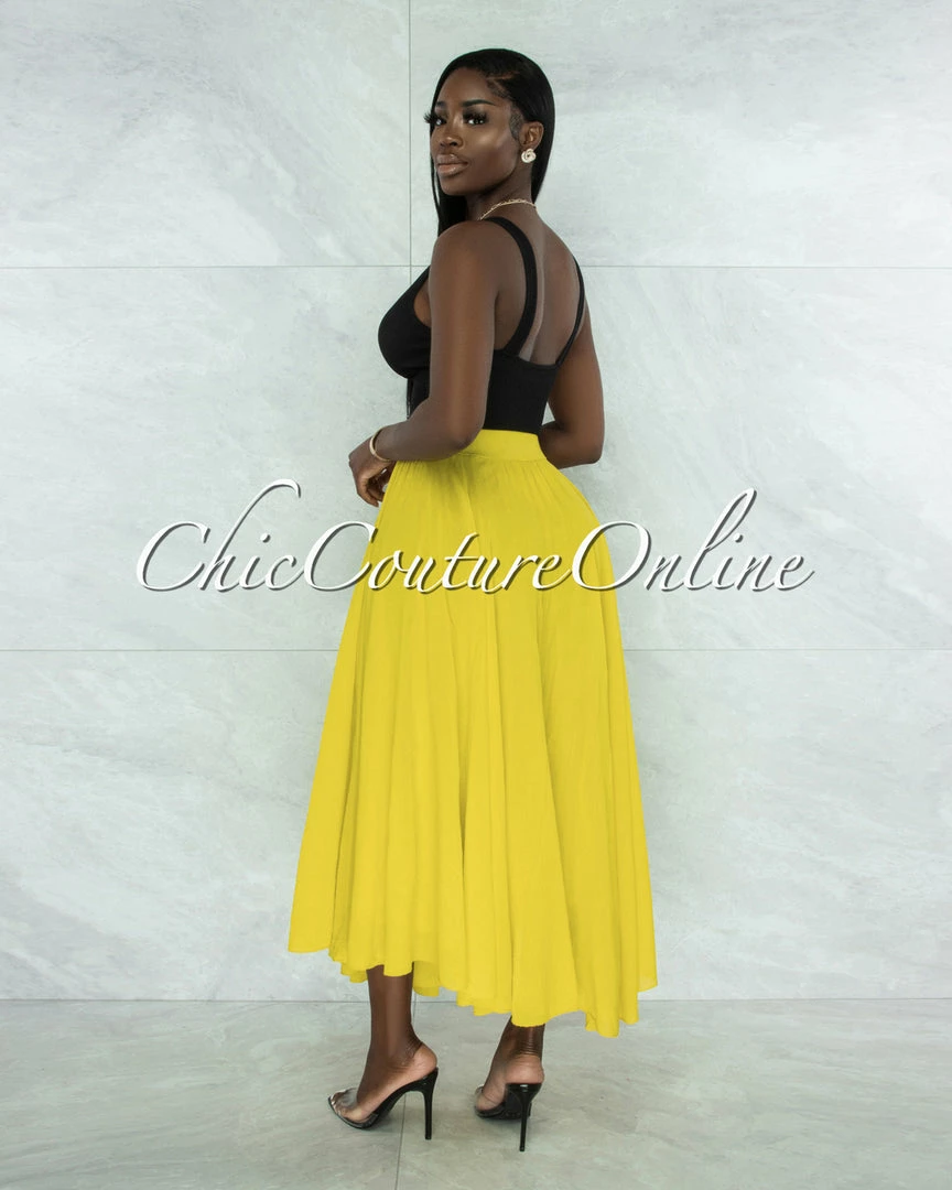 Vendor-unknown Dondra Lime Flutter Wide Maxi Skirt JUST IN