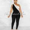 Vendor-unknown JUST IN Henrry White Black Two-Tone Front Zipper Jumpsuit