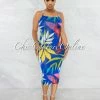 Chic Couture Online JUST IN Orane Royal Blue Leaf Print Body-Con Midi Dress