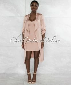 Vendor-unknown Charmie Mauve Padded Cups Dress & Duster Silky Set