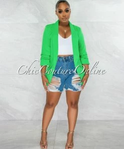 Chic Couture Online Drake Kelly Green Long Sleeves Boyfriend Blazer