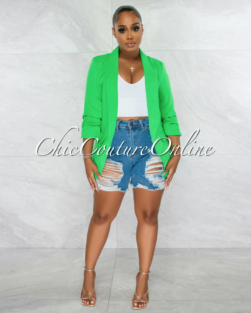 Chic Couture Online Drake Kelly Green Long Sleeves Boyfriend Blazer