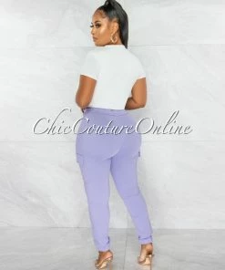 Chic Couture Online JUST IN Ashley Lavender Drawstring Cargo Jogger Pants