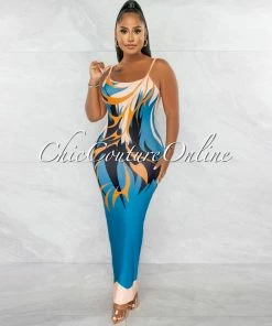 Chic Couture Online Havana Multi-Color Print Body-Con Maxi Dress
