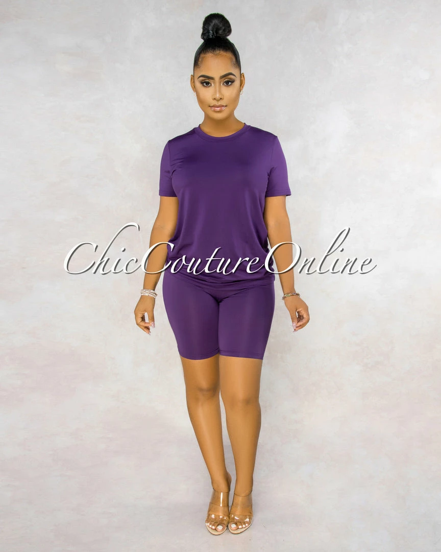 Vendor-unknown Courtnie Purple T-Shirt & Bike Shorts Set