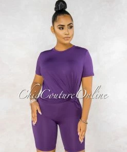 Vendor-unknown Courtnie Purple T-Shirt & Bike Shorts Set