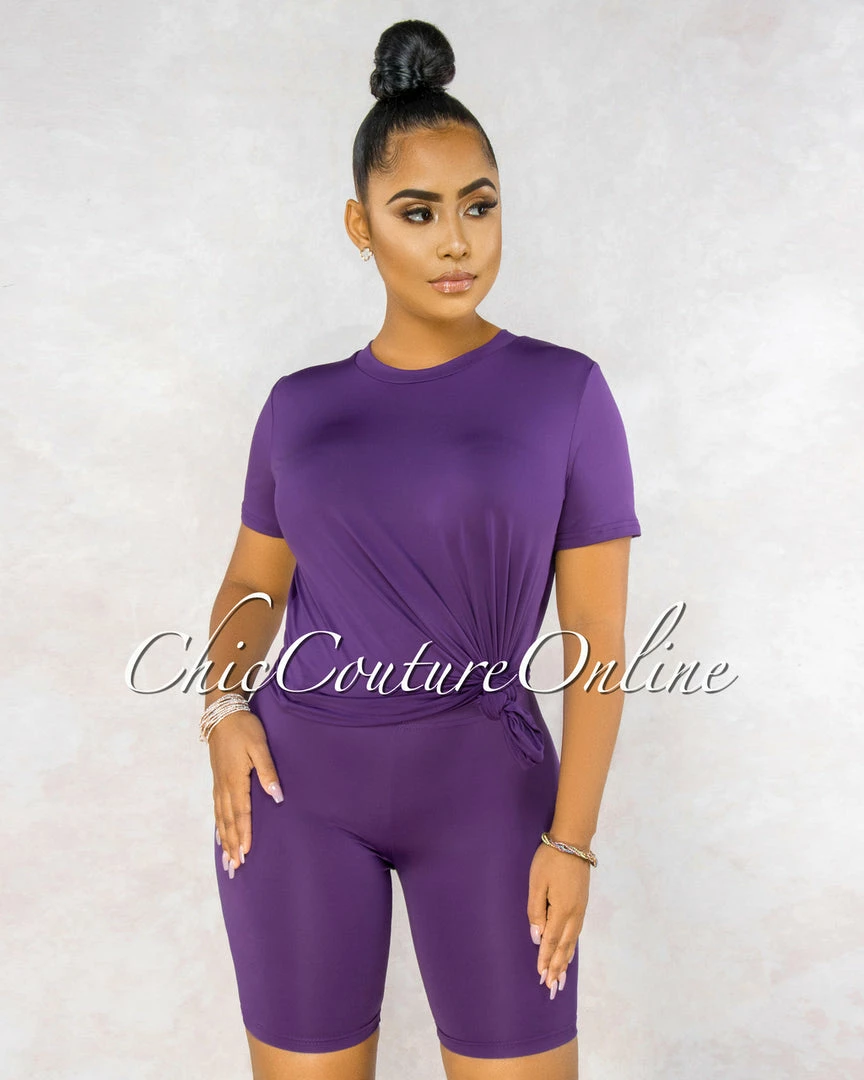 Vendor-unknown Courtnie Purple T-Shirt & Bike Shorts Set