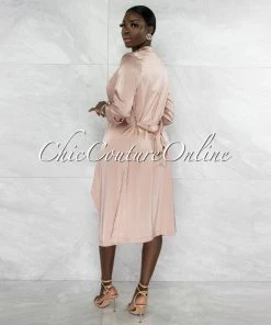 Vendor-unknown Charmie Mauve Padded Cups Dress & Duster Silky Set
