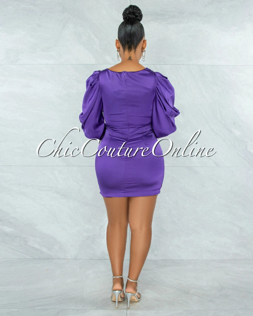 Vendor-unknown JUST IN Jeniffer Purple Knot Top Ruched Satin Dress