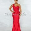 Chic Couture Online JUST IN Fernanda Red Single Shoulder Draped Maxi Dress