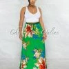 Vendor-unknown JUST IN Jayna Kelly Green Tropical Floral Print Maxi Skirt